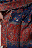 Set of 3: Black Kalidar Kurta with Palazzo with Blue Kani Dupatta