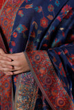 Set of 3: Black Kalidar Kurta with Palazzo with Blue Kani Dupatta