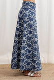 Blue Bagru Cotton Canvas Wide Palazzo