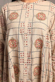 Ecru Hand block Printed Bust-side Gathered Tunic Dress
