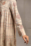 Ecru Hand block Printed Bust-side Gathered Tunic Dress