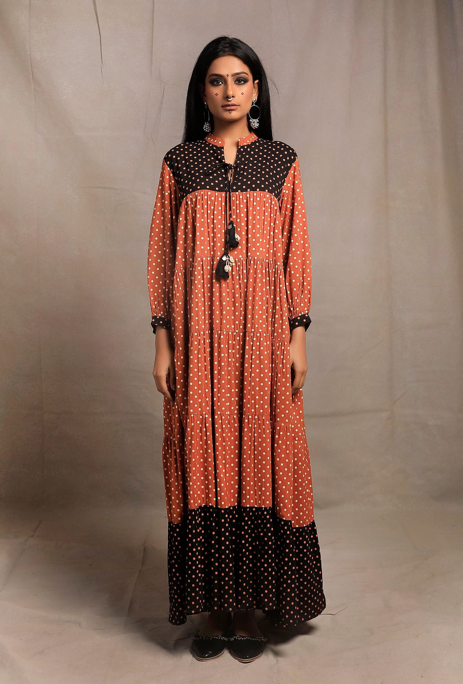 orange dress contrast orange eyelet dress Orange Eyelet Midi Dress with Contrast Neck & Side Pocket Large