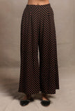 Set of 2: Black Front Embroidered Gathered Short Kurta with Black Hand Block Printed palazzo Pants