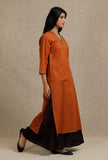 Orange Rust Kurta With Embroidery Details in Neckline