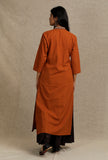 Orange Rust Kurta With Embroidery Details in Neckline