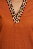 Orange Rust Kurta With Embroidery Details in Neckline