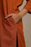 Orange Rust Kurta With Embroidery Details in Neckline