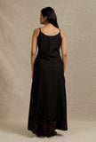 Set Of 2: Solid Black Slip Kurta With Yoke Embroidery Details With Black Hand-Block Printed Palazzo Pants