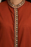 Solid Rust Bandhgala Kurta with Embroidery Details