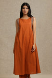 Orange Rust side Gather Kurta with Embroidery Details