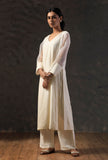 Beige Organza V-neck Kurta