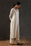 Beige Organza V-neck Kurta