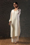 Beige Organza V-neck Kurta