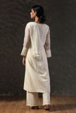 Beige Organza V-neck Kurta