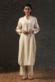 Beige Button Break Sleeve Kurta