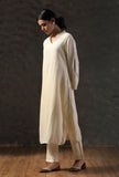 Beige Button Break Sleeve Kurta