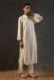 Beige Button Break Sleeve Kurta