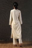 Beige Button Break Sleeve Kurta