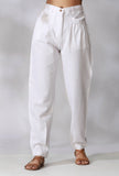 White Mid-Waist Cotton Pants With Front Pockets