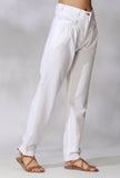 White Mid-Waist Cotton Pants With Front Pockets