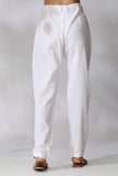 White Mid-Waist Cotton Pants With Front Pockets