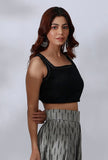 Black Cotton Crop Top With Embroidery Detailing