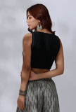 Black Cotton Crop Top With Embroidery Detailing