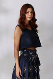 Blue Umbrella Cut Loose Fit Ikkat Crop Top