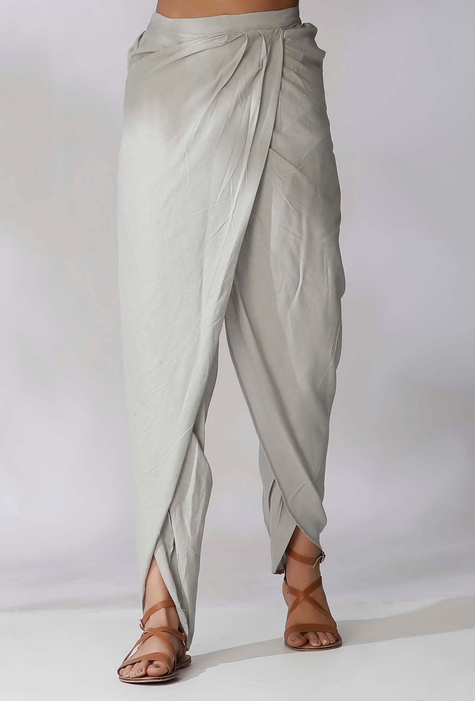 Solid Color Cotton Silk Dhoti Pant in Dark Beige : MLC537