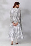 Blue And White Ikkat Buttoned Down Gathered Kurta With Front Slip