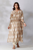 Beige Ikkat Side Tie Up Kaftan Kurta