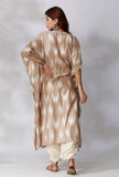 Beige Ikkat Side Tie Up Kaftan Kurta