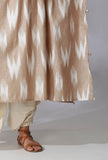 Beige Ikkat Side Tie Up Kaftan Kurta