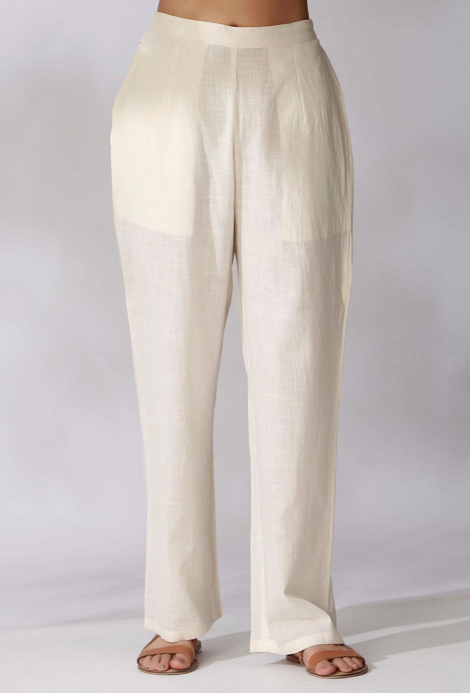 Finch Fly Plain Ladies White Cotton Trouser Pant