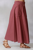 Mauve Color Cotton Straight Skirt With Wide Pockets