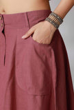 Mauve Color Cotton Straight Skirt With Wide Pockets