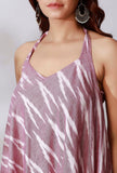 Purple Halter V-Neck Ikkat Flared Kurta With Backless Back