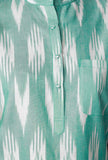 Set Of 2- Aquamarine Green Ikkat Kurta with White Cotton Pants With Pockets