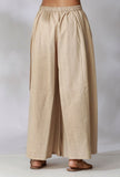 Set Of 2- Beige Cotton Slub Crop Top with Beige Cotton Slub Flared Pants