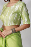 Set Of 2- Lime Green Ikkat Border Saree with Lime Green Ikkat Blouse
