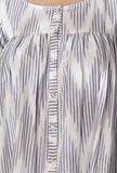 Set Of 2-White and Blue Ikkat Gathered Kurta with White Cotton Churidar Pajami
