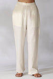 Set Of 2- Brown Ikkat Straight Kurta with White Cotton Straight Pants With Pockets