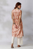 Set Of 2- Brown Ikkat Straight Kurta with White Cotton Straight Pants With Pockets