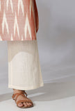 Set Of 2- Brown Ikkat Straight Kurta with White Cotton Straight Pants With Pockets