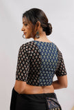 Black And Blue Ajrak Print Front Open Cotton Blouse