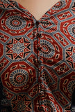 Red and Blue Ajrak Print Front Open Blouse