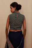 Green And Black Block Printed Cotton Blouse
