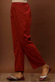Rust Red Cotton Straight Pants