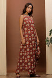 Rust Kalamkari Cowl Cotton Dress