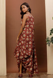 Rust Kalamkari Cowl Cotton Dress